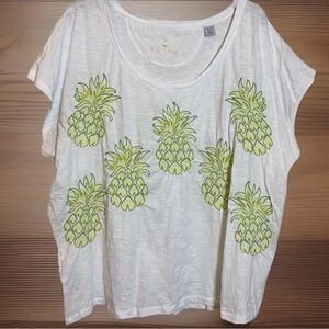 Tommy Bahama Shirt Womens XL White Pineapple Embroidery Boxy Beach Travel